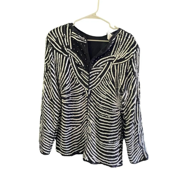 Eve’s Allure Women's Black & White Long Sleeve Sequined Top large - Picture 2 of 4